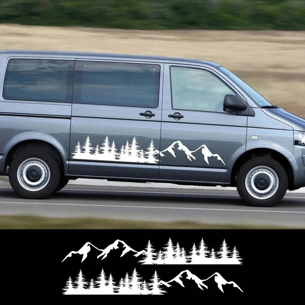 2Pcs/Lot Tree Mountain Forest Graphics Sticker Car Door Side Decoration Vinyl Decor Decal Auto Tuning Accessories