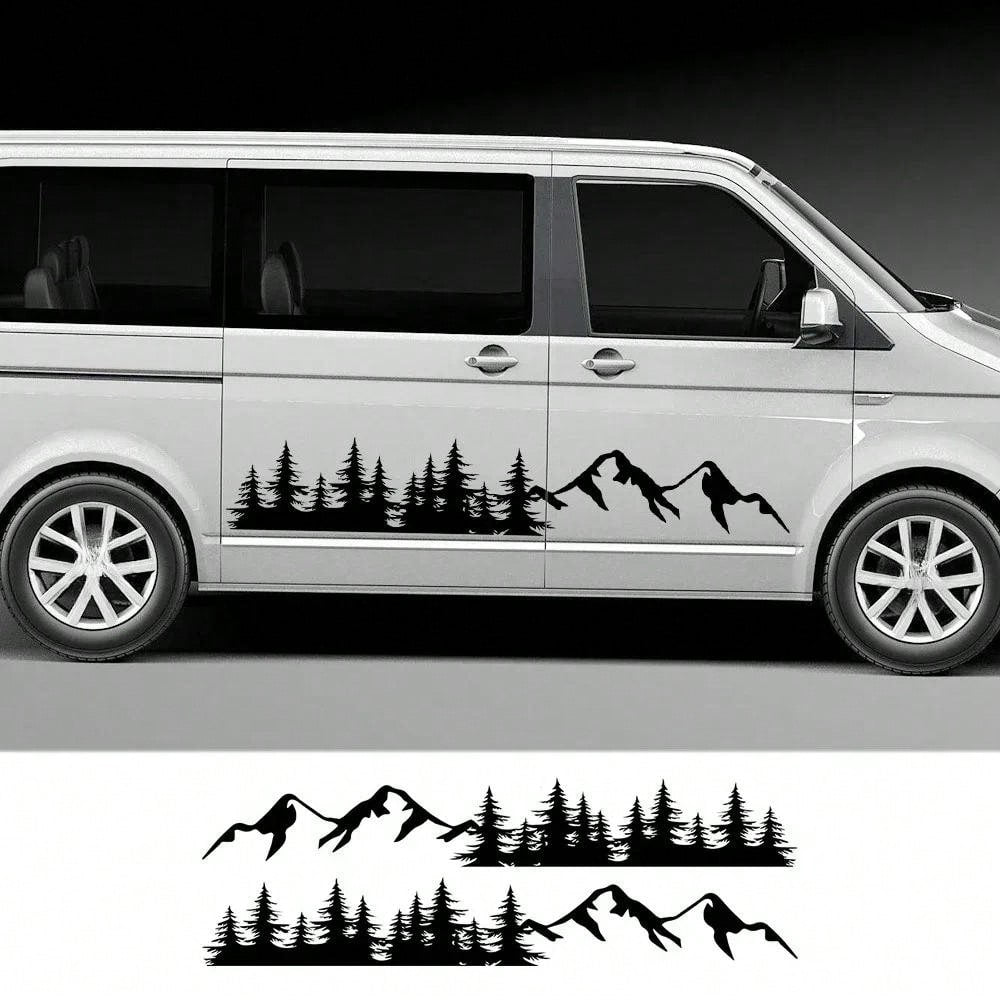 2Pcs/Lot Tree Mountain Forest Graphics Sticker Car Door Side Decoration Vinyl Decor Decal Auto Tuning Accessories