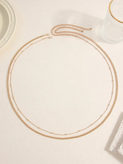 2pcs Minimalist Sexy Metal Chain Double Layer Waist Chain For Women, Beach Bikini Body Chain Halloween Summer, School Fall, Autumn, Halloween
