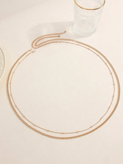 2pcs Minimalist Sexy Metal Chain Double Layer Waist Chain For Women, Beach Bikini Body Chain Halloween Summer, School Fall, Autumn, Halloween
