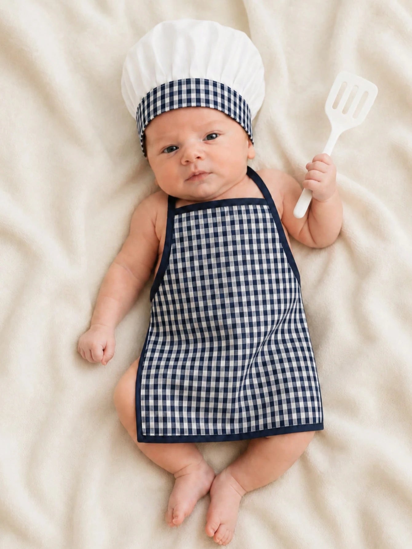 2pcs Newborn Photography Props, Includes Apron And Chef Hat, Kitchen Cooking Theme Photo Props For Baby Boys And Girls, Plaid Pattern Chef Outfit, Milestone Commemoration, Baby Party Gift
