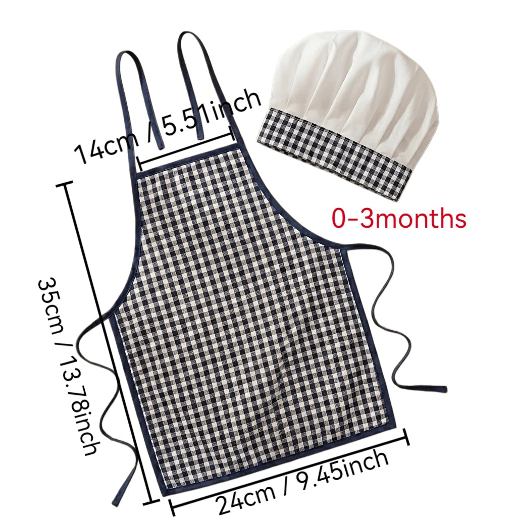 2pcs Newborn Photography Props, Includes Apron And Chef Hat, Kitchen Cooking Theme Photo Props For Baby Boys And Girls, Plaid Pattern Chef Outfit, Milestone Commemoration, Baby Party Gift