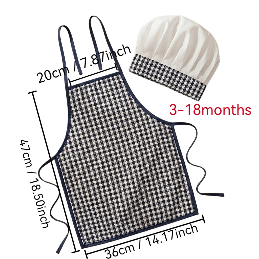 2pcs Newborn Photography Props, Includes Apron And Chef Hat, Kitchen Cooking Theme Photo Props For Baby Boys And Girls, Plaid Pattern Chef Outfit, Milestone Commemoration, Baby Party Gift