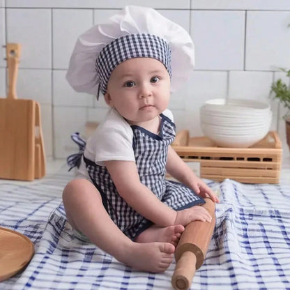 2pcs Newborn Photography Props, Includes Apron And Chef Hat, Kitchen Cooking Theme Photo Props For Baby Boys And Girls, Plaid Pattern Chef Outfit, Milestone Commemoration, Baby Party Gift