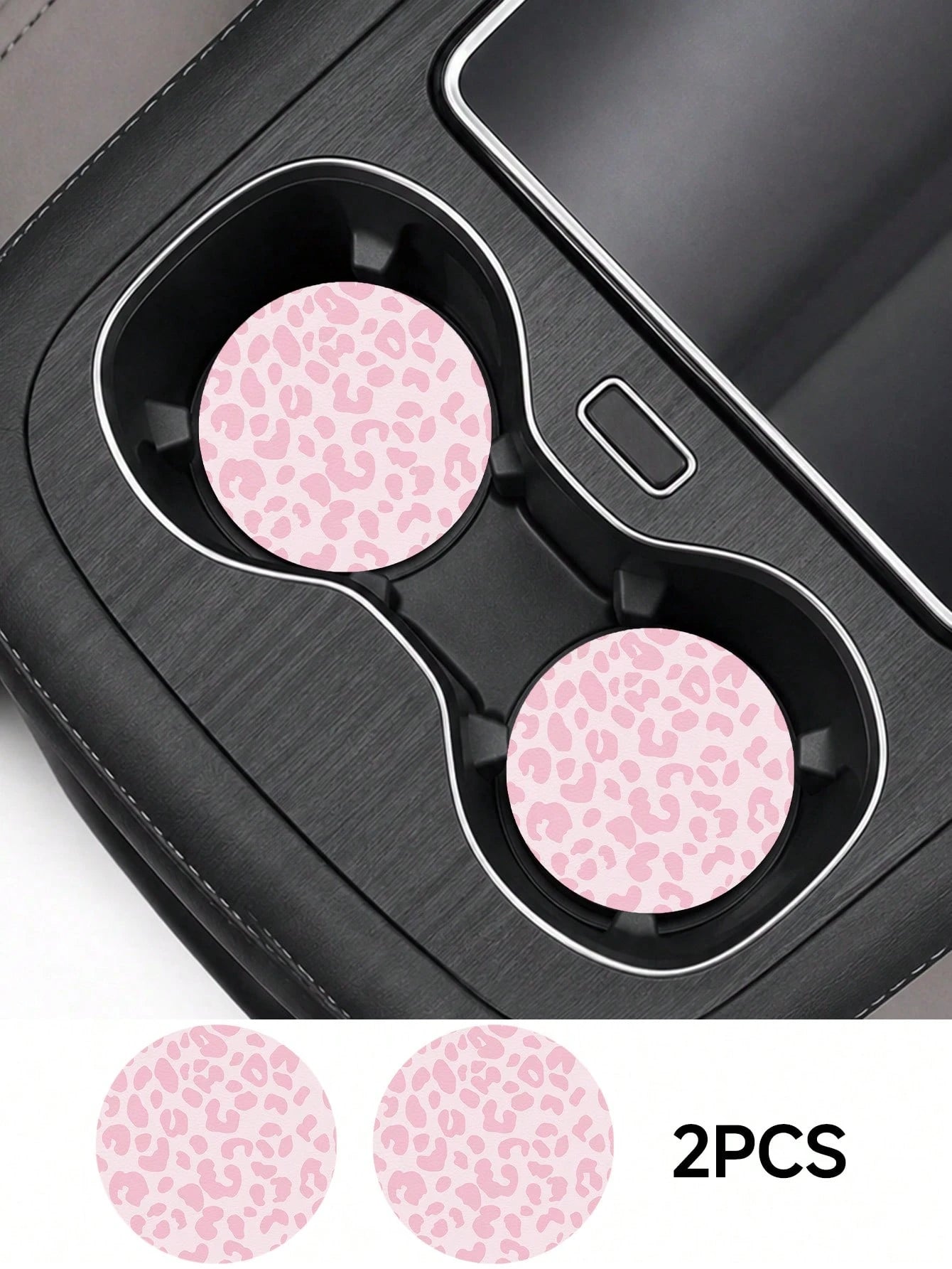 2pcs Pink & Blue Leopard Print Fashion Pattern Leather Car Cup Holder Mats, Non-Slip Round Cup Coaster Design, Universal Car Cup Holder Liners, Easy To Clean Universal Car Cup Holder Liners, Suitable