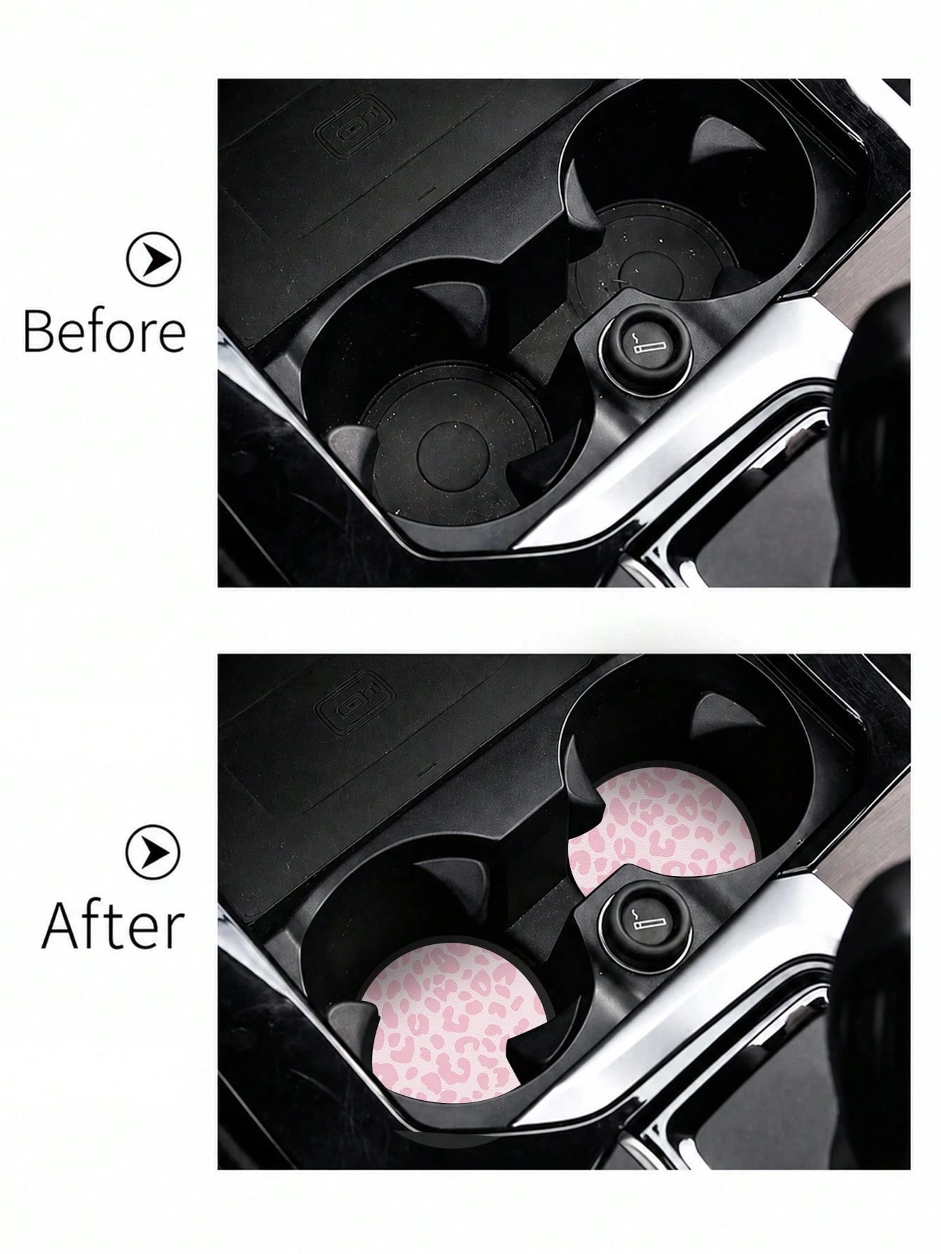 2pcs Pink & Blue Leopard Print Fashion Pattern Leather Car Cup Holder Mats, Non-Slip Round Cup Coaster Design, Universal Car Cup Holder Liners, Easy To Clean Universal Car Cup Holder Liners, Suitable