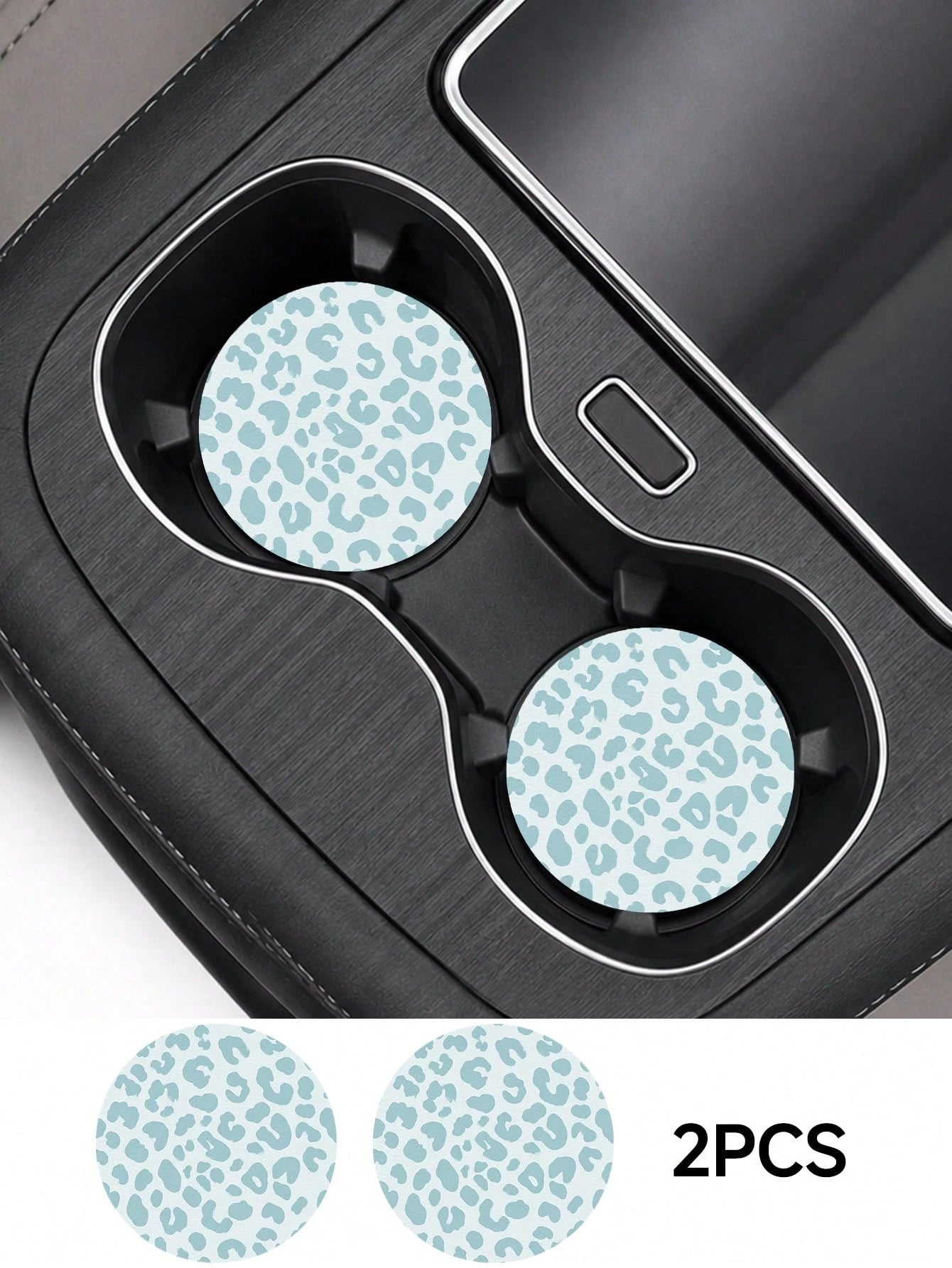 2pcs Pink & Blue Leopard Print Fashion Pattern Leather Car Cup Holder Mats, Non-Slip Round Cup Coaster Design, Universal Car Cup Holder Liners, Easy To Clean Universal Car Cup Holder Liners, Suitable