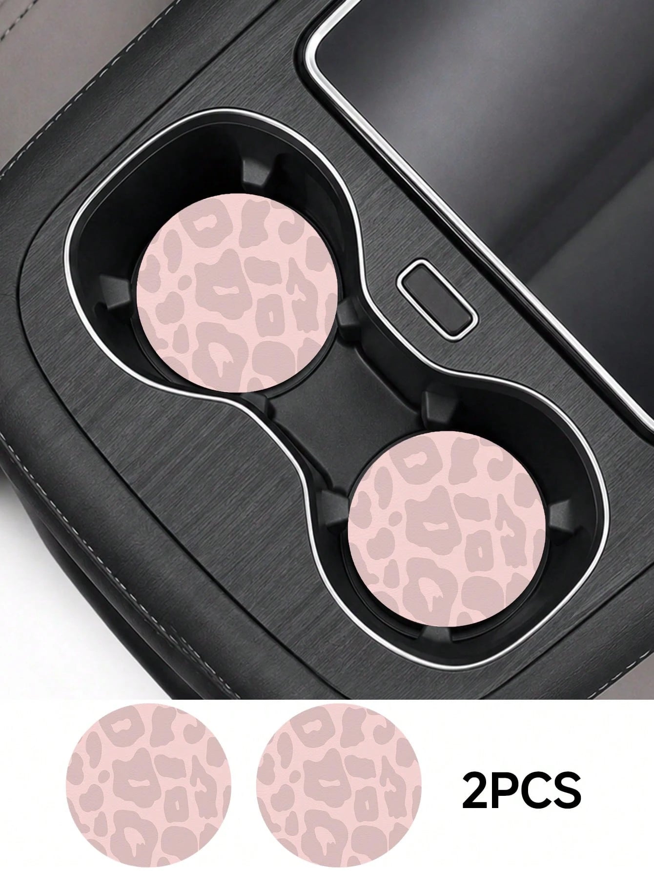 2pcs Pink & Blue Leopard Print Fashion Pattern Leather Car Cup Holder Mats, Non-Slip Round Cup Coaster Design, Universal Car Cup Holder Liners, Easy To Clean Universal Car Cup Holder Liners, Suitable