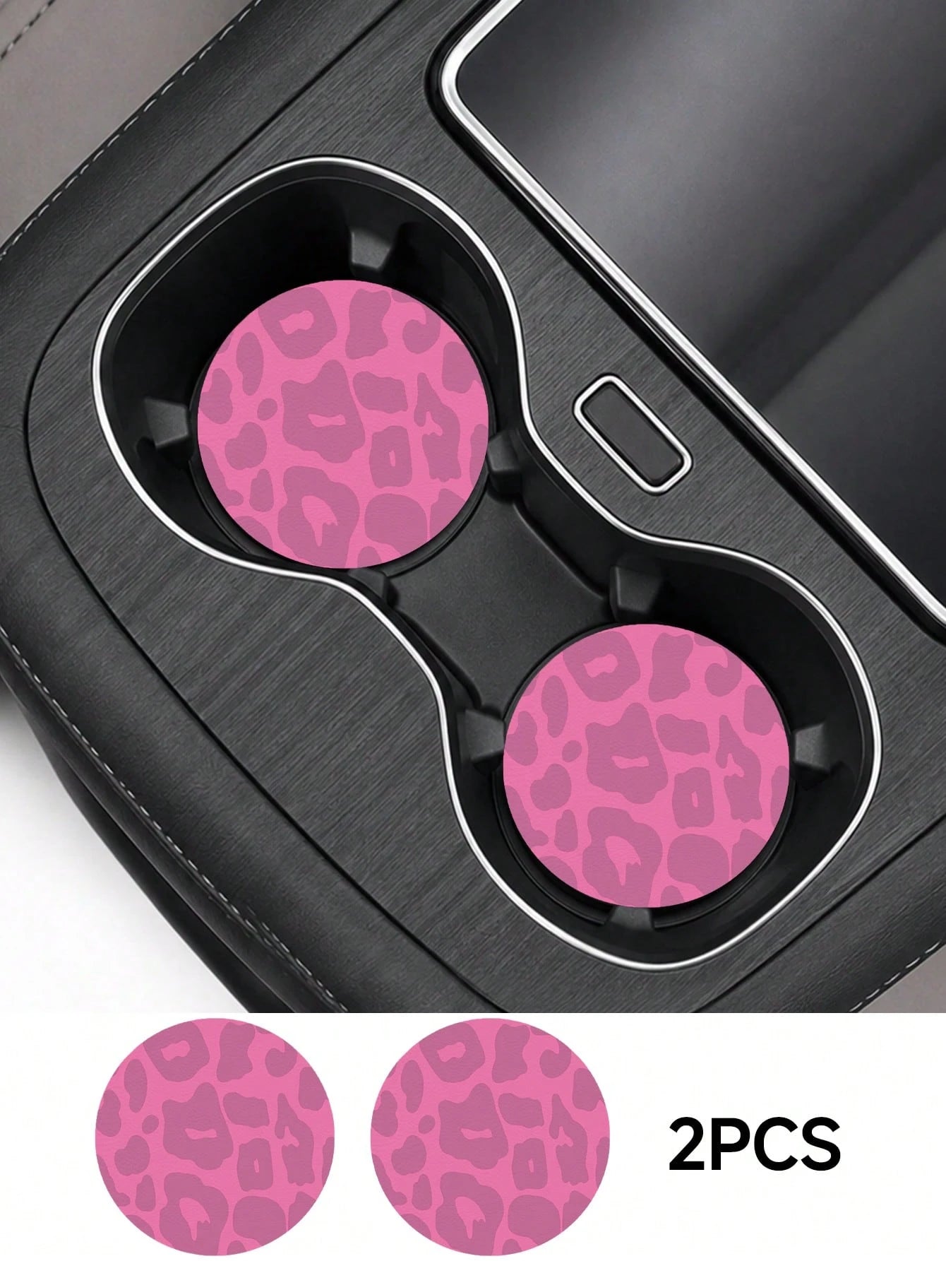 2pcs Pink & Blue Leopard Print Fashion Pattern Leather Car Cup Holder Mats, Non-Slip Round Cup Coaster Design, Universal Car Cup Holder Liners, Easy To Clean Universal Car Cup Holder Liners, Suitable