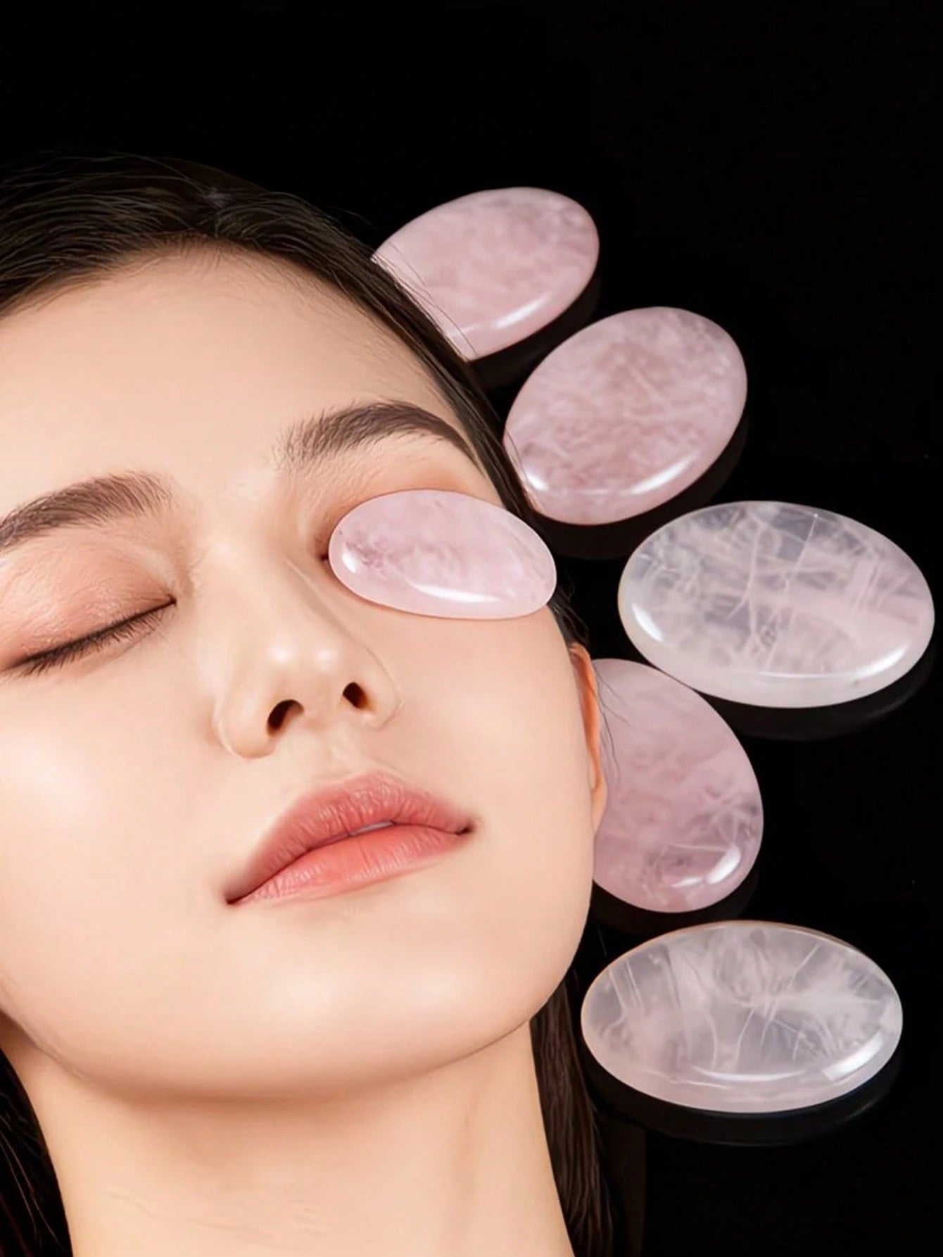 2pcs Pink Stone Massage Pads Eye Skin Care Tool Eye Mask Cold & Hot Massage Suitable For Home Office Leisure Outdoor Travel Portable Use