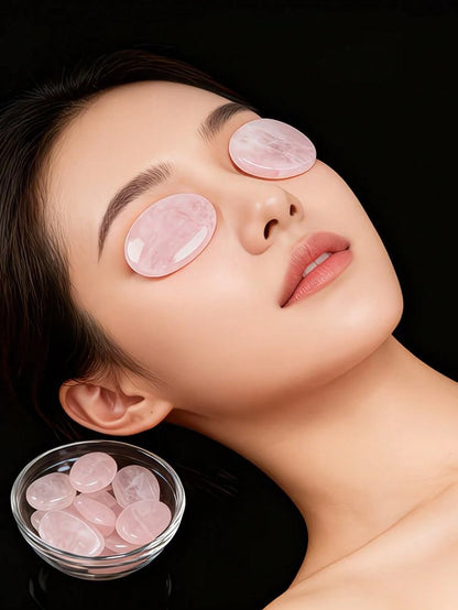 2pcs Pink Stone Massage Pads Eye Skin Care Tool Eye Mask Cold & Hot Massage Suitable For Home Office Leisure Outdoor Travel Portable Use