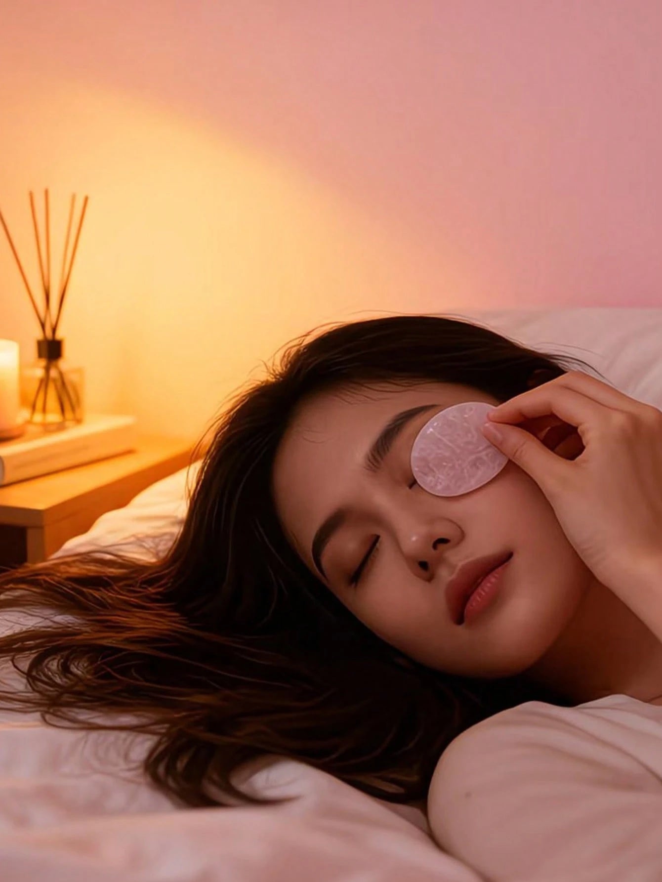 2pcs Pink Stone Massage Pads Eye Skin Care Tool Eye Mask Cold & Hot Massage Suitable For Home Office Leisure Outdoor Travel Portable Use