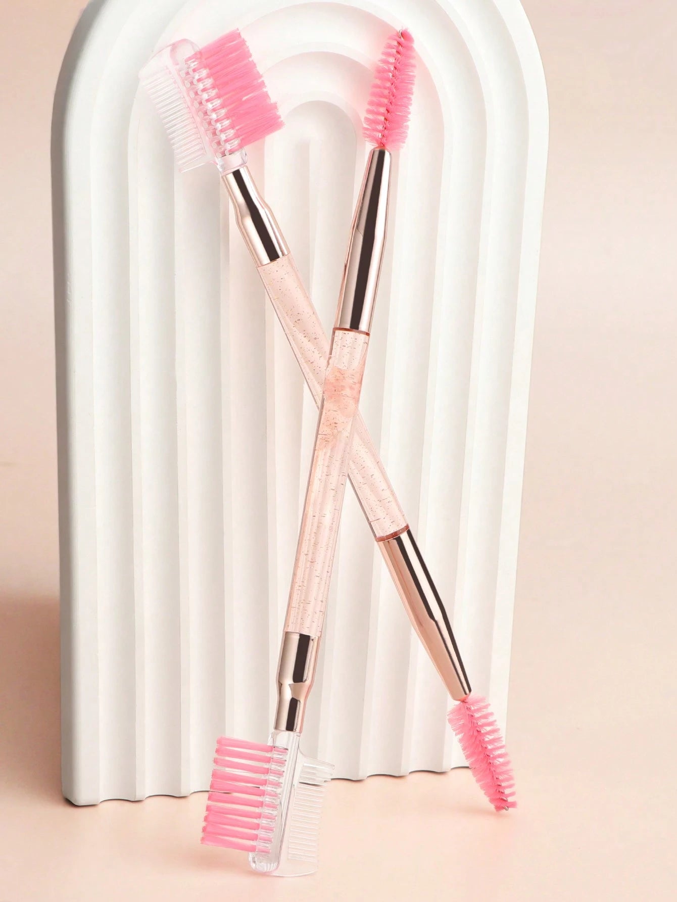 2pcs Pink Transparent Handle Dual-Headed Eyebrow & Eyelash Brush Makeup Tools,Eyebrow Brush,Eyeshadow Brush,Spoolie,Spoolie Brush,Giveaways