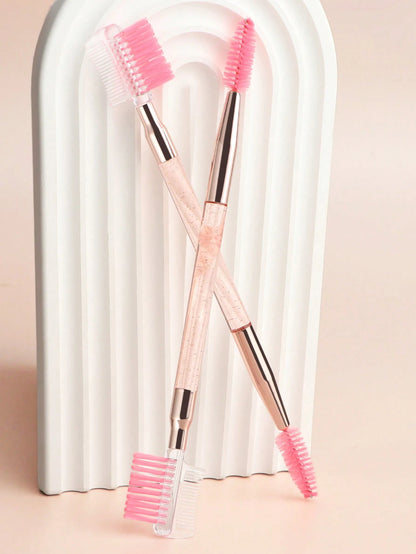 2pcs Pink Transparent Handle Dual-Headed Eyebrow & Eyelash Brush Makeup Tools,Eyebrow Brush,Eyeshadow Brush,Spoolie,Spoolie Brush,Giveaways