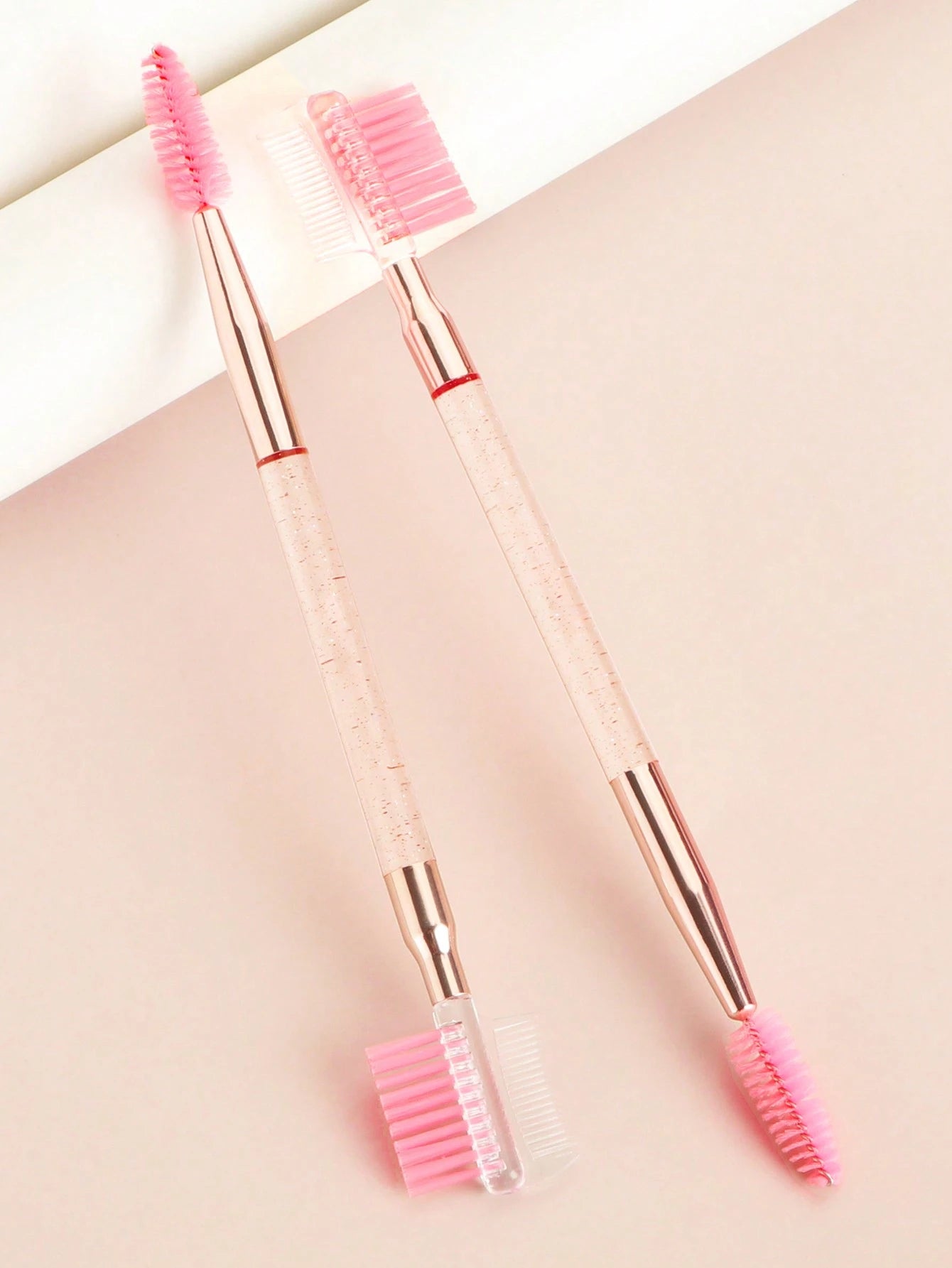 2pcs Pink Transparent Handle Dual-Headed Eyebrow & Eyelash Brush Makeup Tools,Eyebrow Brush,Eyeshadow Brush,Spoolie,Spoolie Brush,Giveaways