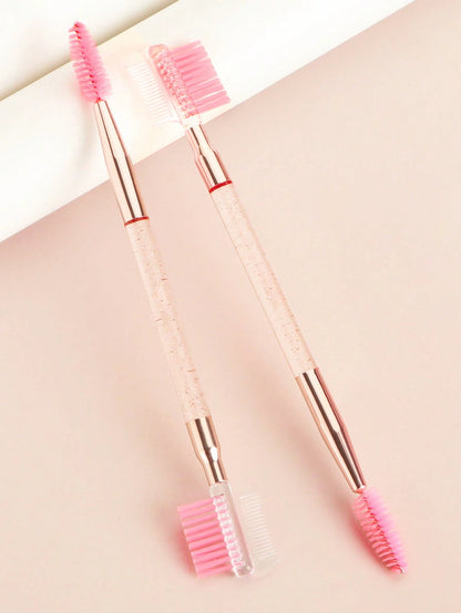 2pcs Pink Transparent Handle Dual-Headed Eyebrow & Eyelash Brush Makeup Tools,Eyebrow Brush,Eyeshadow Brush,Spoolie,Spoolie Brush,Giveaways