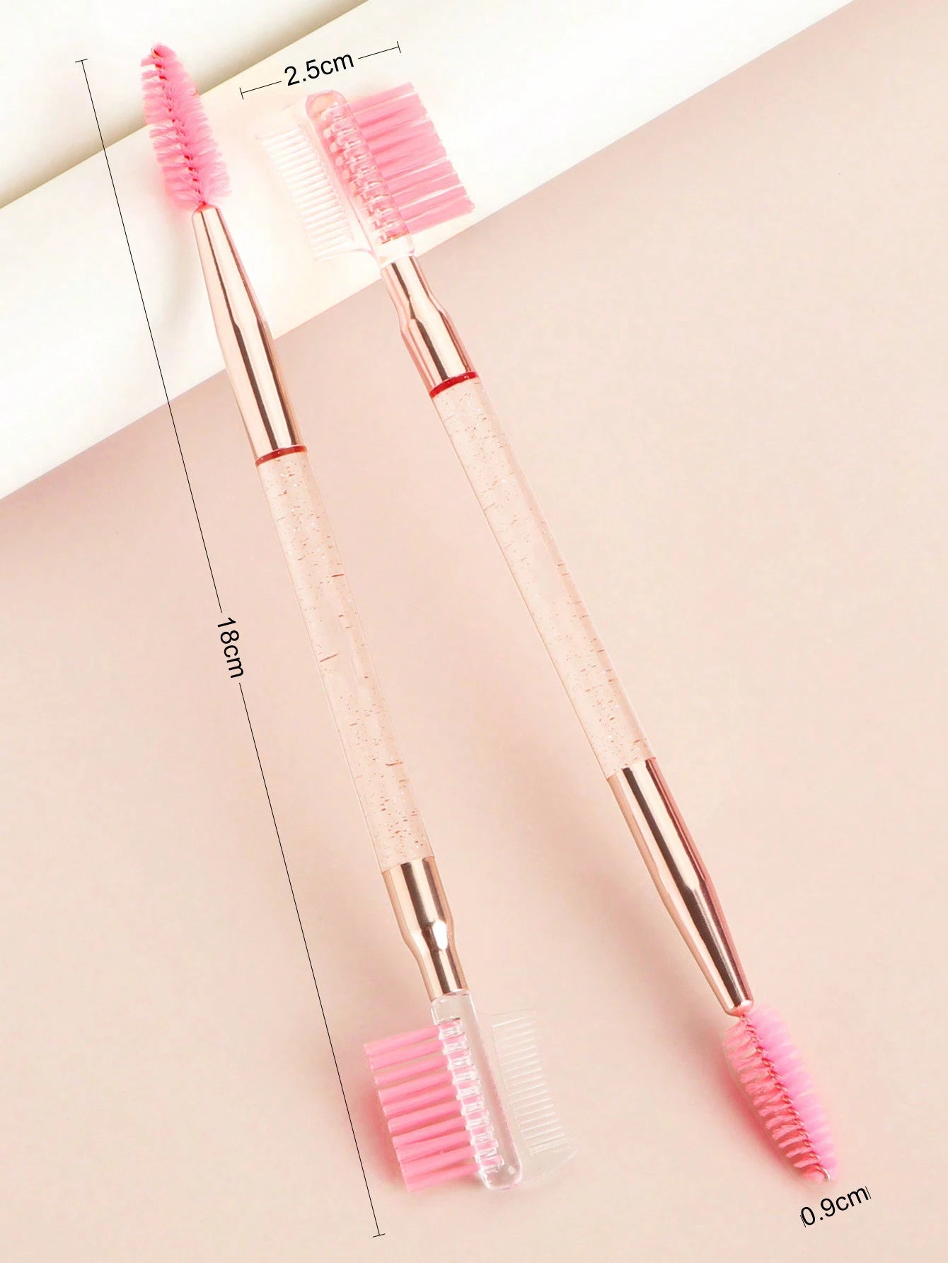 2pcs Pink Transparent Handle Dual-Headed Eyebrow & Eyelash Brush Makeup Tools,Eyebrow Brush,Eyeshadow Brush,Spoolie,Spoolie Brush,Giveaways