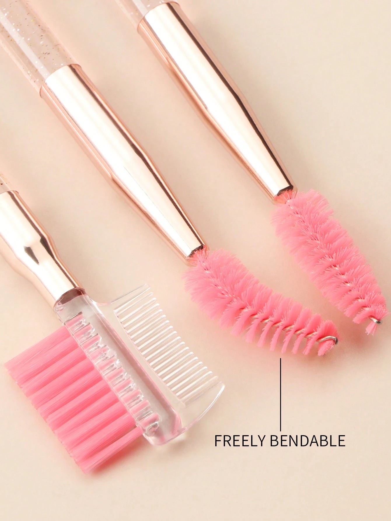 2pcs Pink Transparent Handle Dual-Headed Eyebrow & Eyelash Brush Makeup Tools,Eyebrow Brush,Eyeshadow Brush,Spoolie,Spoolie Brush,Giveaways