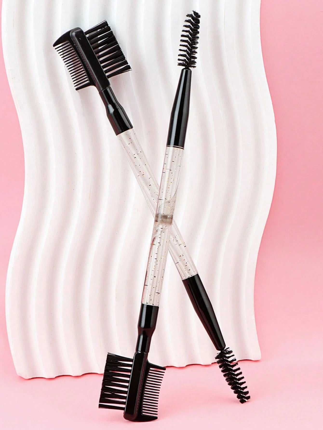 2pcs Pink Transparent Handle Dual-Headed Eyebrow & Eyelash Brush Makeup Tools,Eyebrow Brush,Eyeshadow Brush,Spoolie,Spoolie Brush,Giveaways