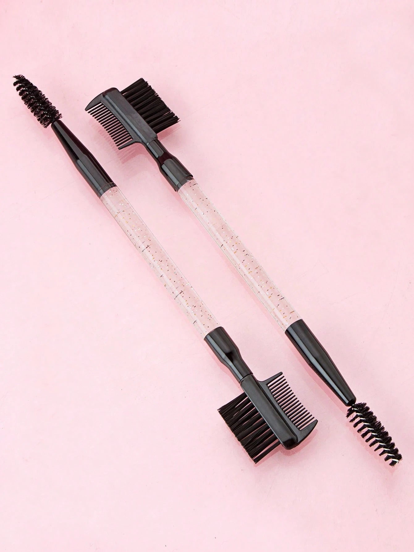 2pcs Pink Transparent Handle Dual-Headed Eyebrow & Eyelash Brush Makeup Tools,Eyebrow Brush,Eyeshadow Brush,Spoolie,Spoolie Brush,Giveaways