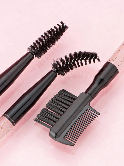 2pcs Pink Transparent Handle Dual-Headed Eyebrow & Eyelash Brush Makeup Tools,Eyebrow Brush,Eyeshadow Brush,Spoolie,Spoolie Brush,Giveaways