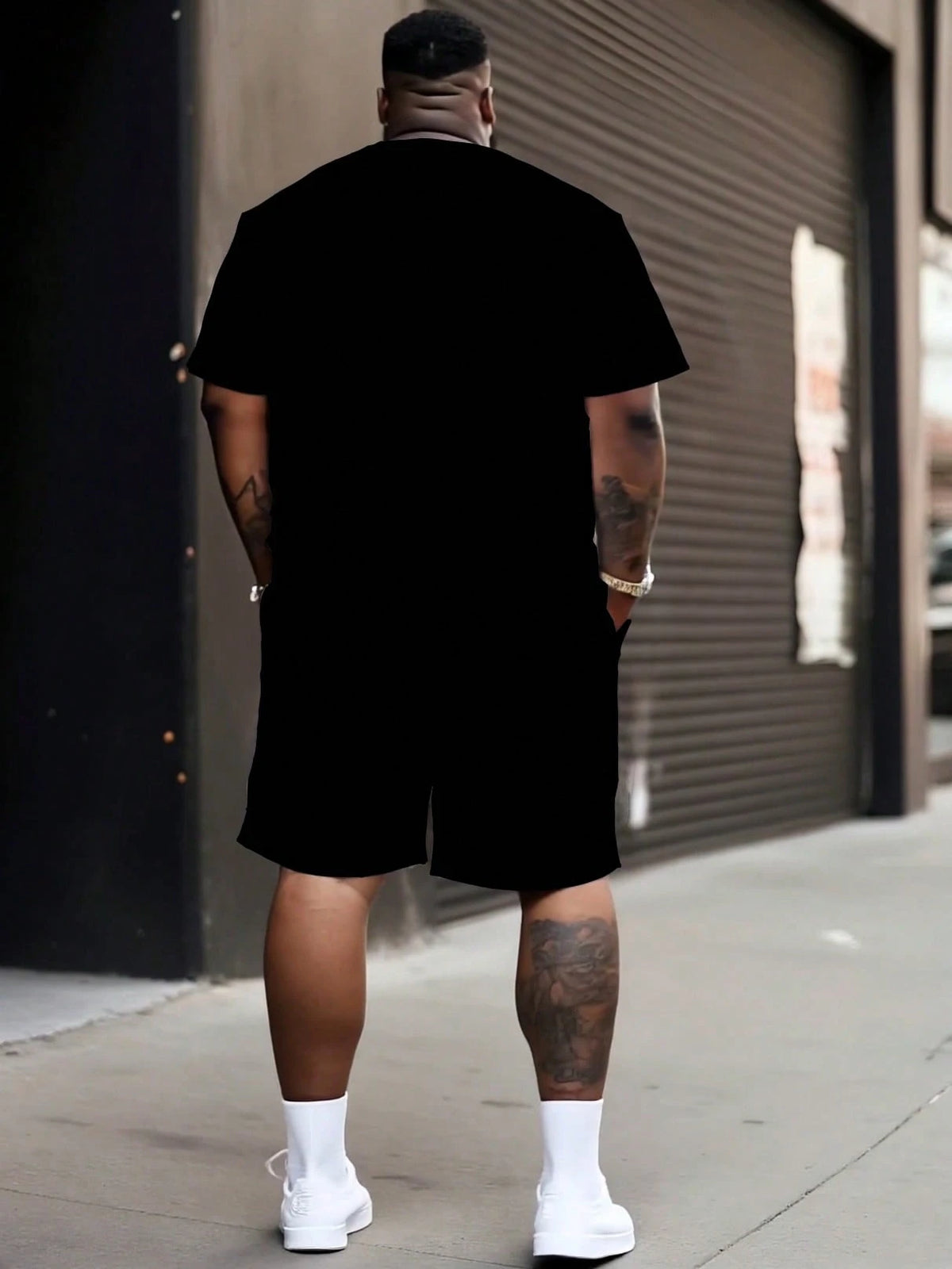 2pcs Plus Size Men's Colorful Face Print Short Sleeve T-Shirt And Drawstring Shorts Set