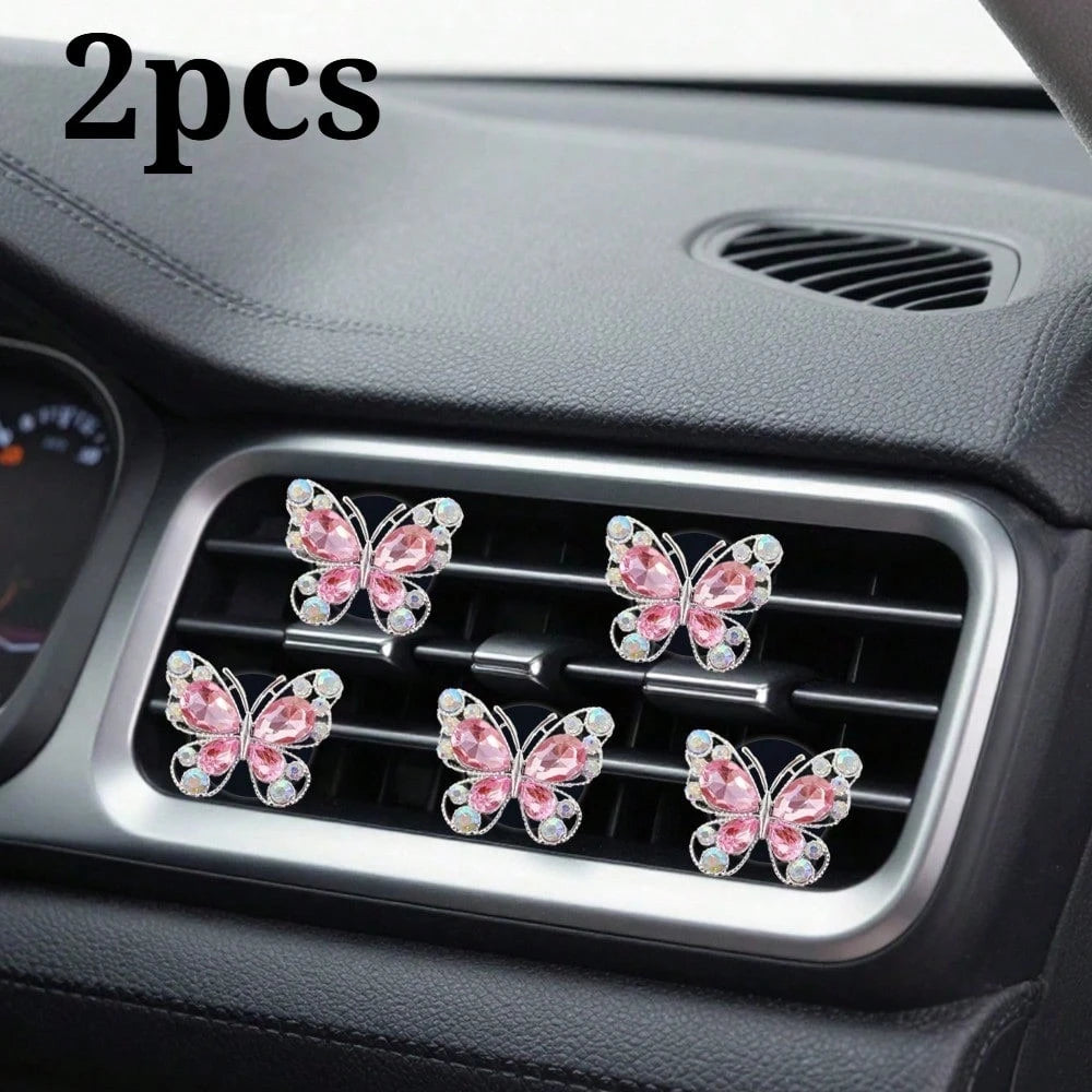 2pcs Rhinestone Butterfly Heart Car Air Vent Clip, Fashionable Cute Car Accessories, Unscented- For Decorative Use Only. Stylish Design| Lightweight, Colorful Car Decor