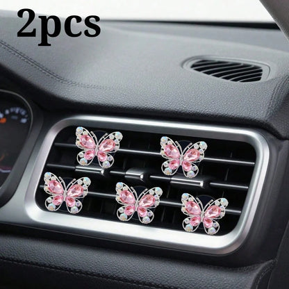 2pcs Rhinestone Butterfly Heart Car Air Vent Clip, Fashionable Cute Car Accessories, Unscented- For Decorative Use Only. Stylish Design| Lightweight, Colorful Car Decor