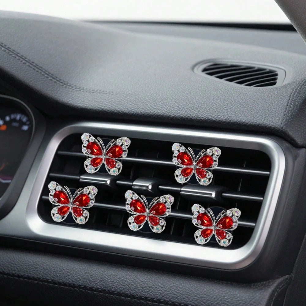 2pcs Rhinestone Butterfly Heart Car Air Vent Clip, Fashionable Cute Car Accessories, Unscented- For Decorative Use Only. Stylish Design| Lightweight, Colorful Car Decor