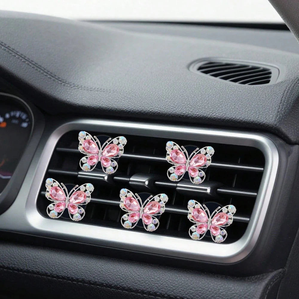 2pcs Rhinestone Butterfly Heart Car Air Vent Clip, Fashionable Cute Car Accessories, Unscented- For Decorative Use Only. Stylish Design| Lightweight, Colorful Car Decor