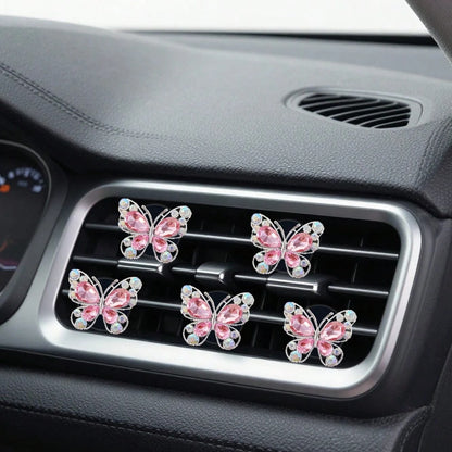 2pcs Rhinestone Butterfly Heart Car Air Vent Clip, Fashionable Cute Car Accessories, Unscented- For Decorative Use Only. Stylish Design| Lightweight, Colorful Car Decor