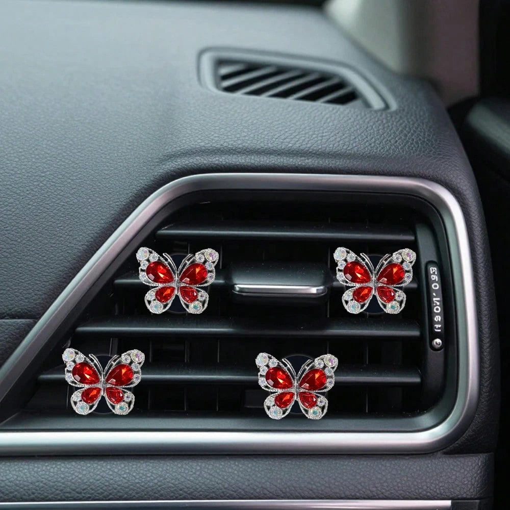 2pcs Rhinestone Butterfly Heart Car Air Vent Clip, Fashionable Cute Car Accessories, Unscented- For Decorative Use Only. Stylish Design| Lightweight, Colorful Car Decor