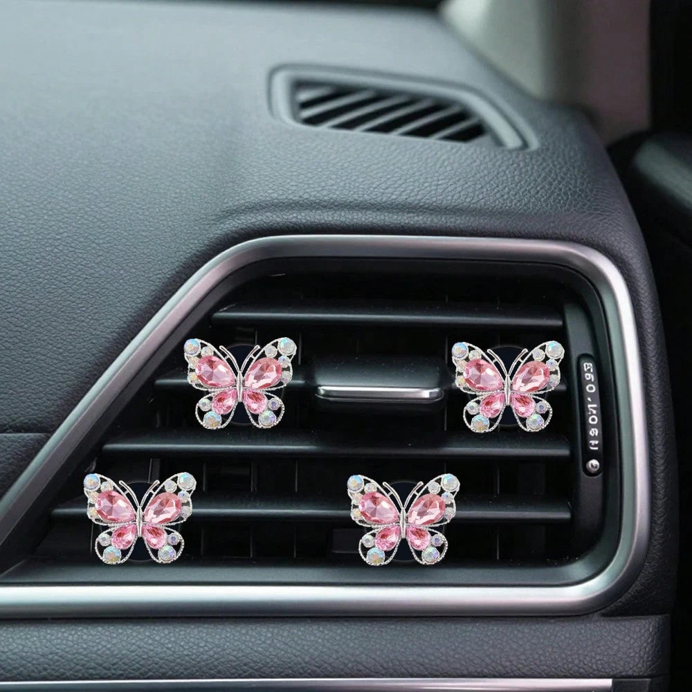 2pcs Rhinestone Butterfly Heart Car Air Vent Clip, Fashionable Cute Car Accessories, Unscented- For Decorative Use Only. Stylish Design| Lightweight, Colorful Car Decor