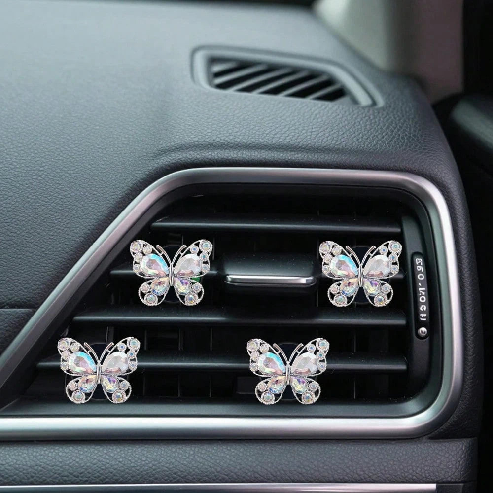 2pcs Rhinestone Butterfly Heart Car Air Vent Clip, Fashionable Cute Car Accessories, Unscented- For Decorative Use Only. Stylish Design| Lightweight, Colorful Car Decor
