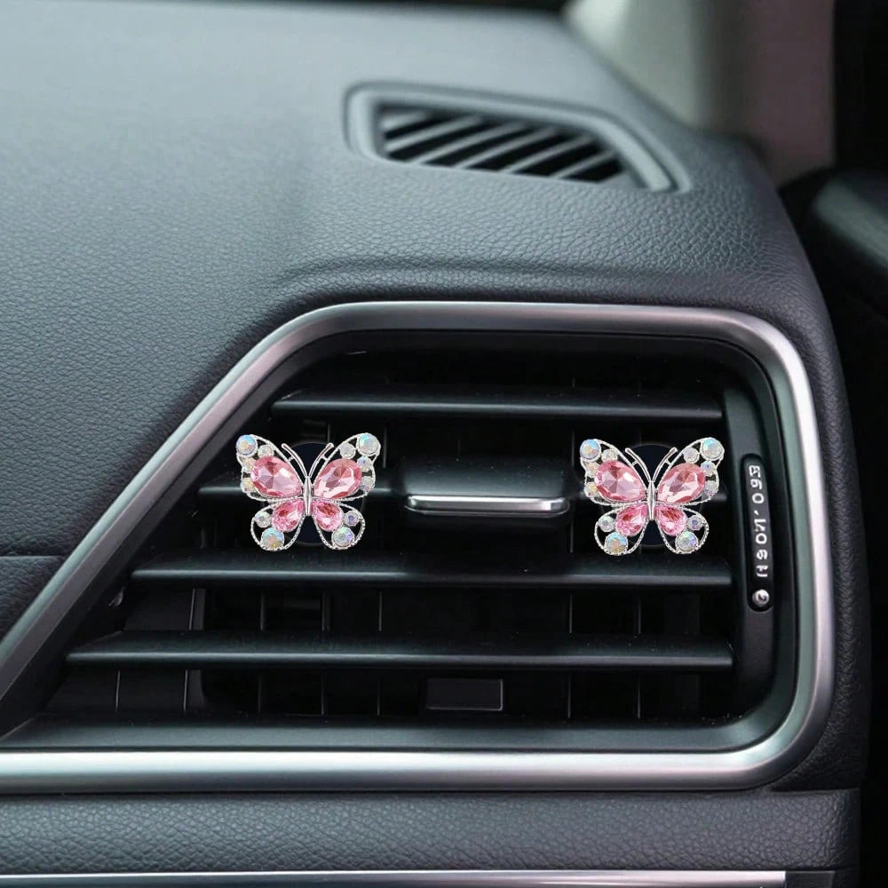 2pcs Rhinestone Butterfly Heart Car Air Vent Clip, Fashionable Cute Car Accessories, Unscented- For Decorative Use Only. Stylish Design| Lightweight, Colorful Car Decor