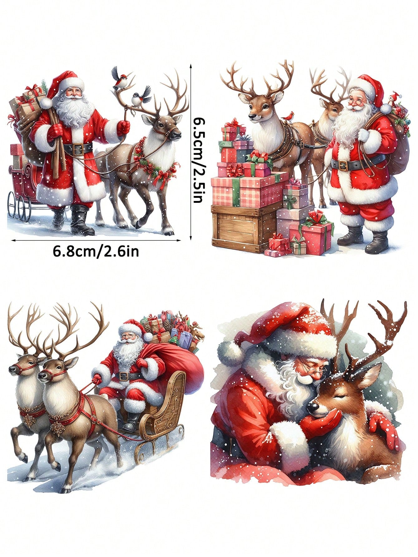 2pcs Santa Claus & Reindeer DIY UV DTF Transfer Stickers, Winter Merry Christmas Theme For Mugs, Coffee Cups, Tumblers, Laptops, Phone Cases, Greeting Cards, Illustrations, Junk Journals, Planners, Sc