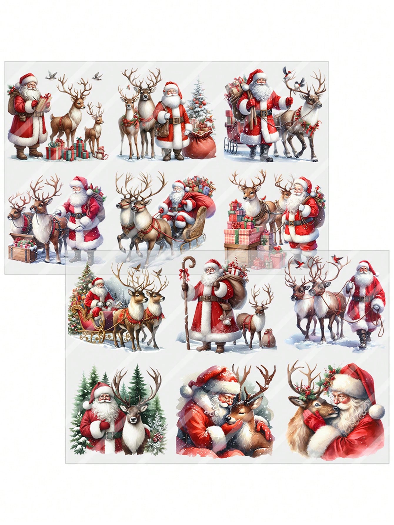 2pcs Santa Claus & Reindeer DIY UV DTF Transfer Stickers, Winter Merry Christmas Theme For Mugs, Coffee Cups, Tumblers, Laptops, Phone Cases, Greeting Cards, Illustrations, Junk Journals, Planners, Sc