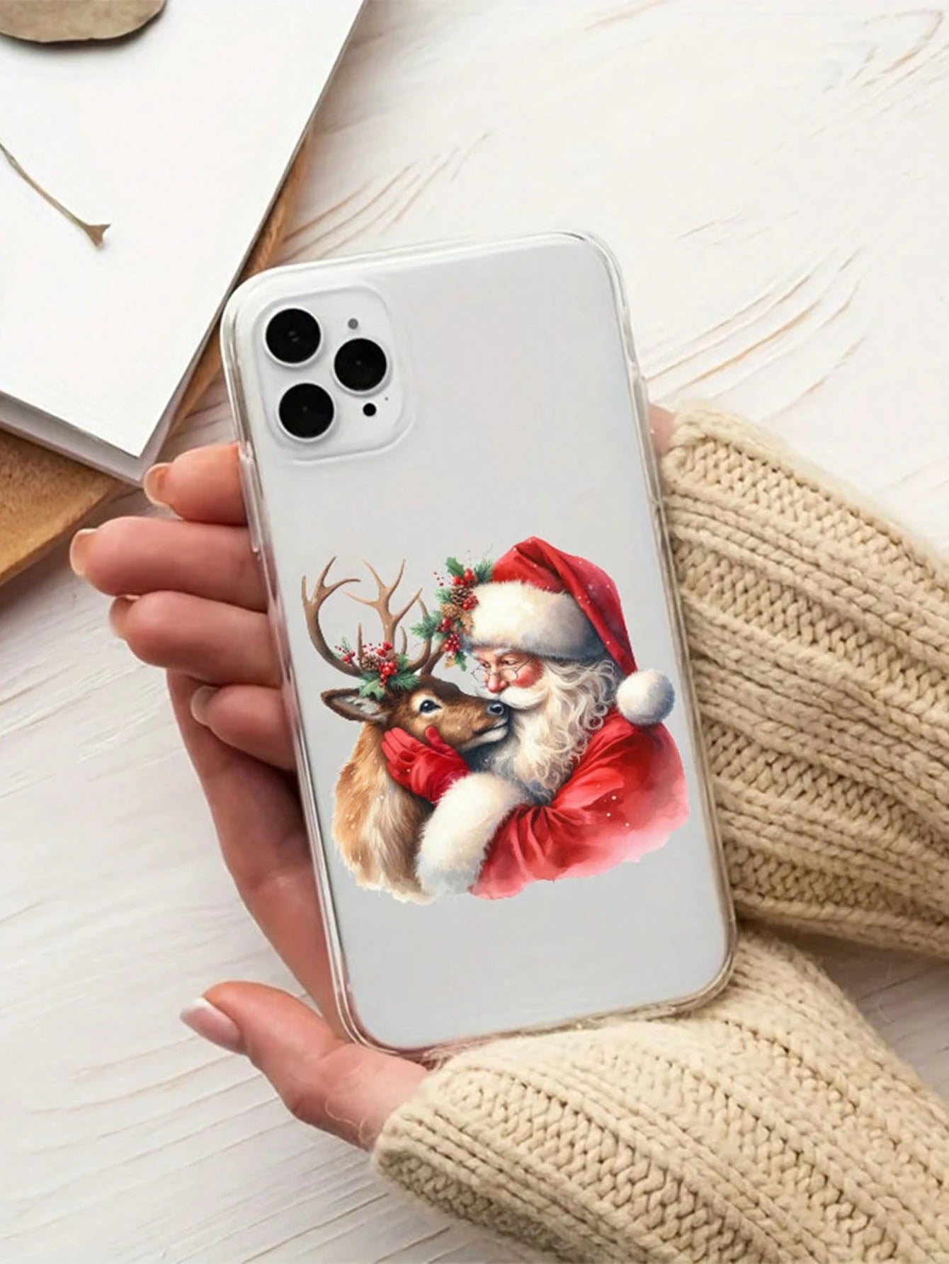2pcs Santa Claus & Reindeer DIY UV DTF Transfer Stickers, Winter Merry Christmas Theme For Mugs, Coffee Cups, Tumblers, Laptops, Phone Cases, Greeting Cards, Illustrations, Junk Journals, Planners, Sc