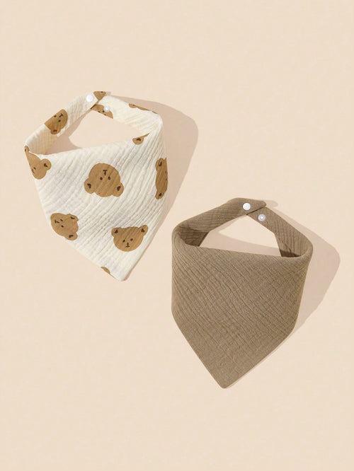2pcs/Set Baby Bib With Little Bear Print