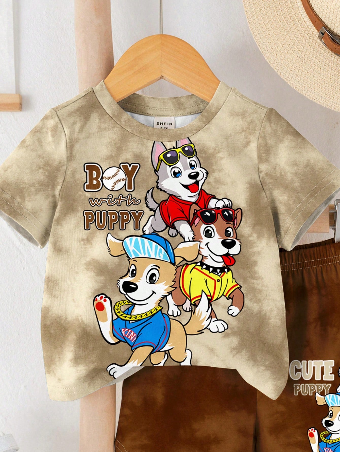 2pcs/Set Baby Boy Casual Cartoon Print Round Neck Short Sleeve T-Shirt And Shorts, Suitable For Summer