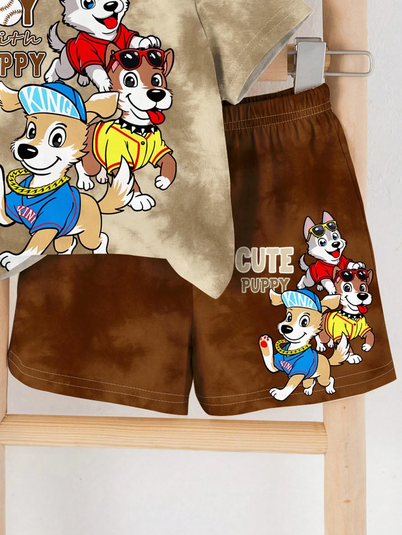 2pcs/Set Baby Boy Casual Cartoon Print Round Neck Short Sleeve T-Shirt And Shorts, Suitable For Summer