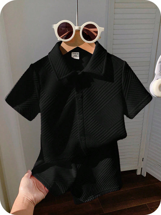 2pcs/Set Baby Boy Cute Knit Black Polo Shirt & Shorts Set,Summer Casual Vacation Outfit For Birthday Party,Performance,Wedding,Baptism & Celebration