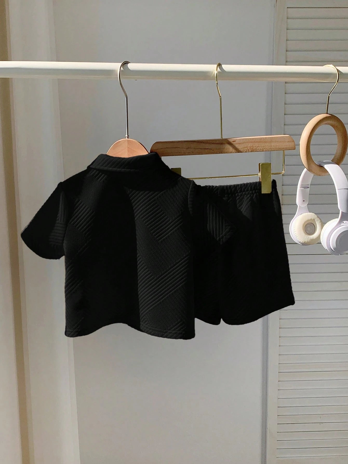 2pcs/Set Baby Boy Cute Knit Black Polo Shirt & Shorts Set,Summer Casual Vacation Outfit For Birthday Party,Performance,Wedding,Baptism & Celebration
