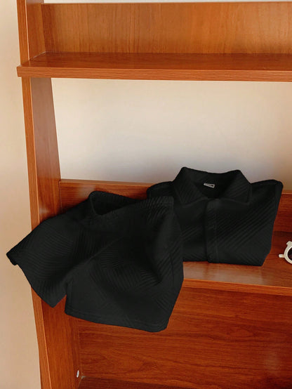 2pcs/Set Baby Boy Cute Knit Black Polo Shirt & Shorts Set,Summer Casual Vacation Outfit For Birthday Party,Performance,Wedding,Baptism & Celebration