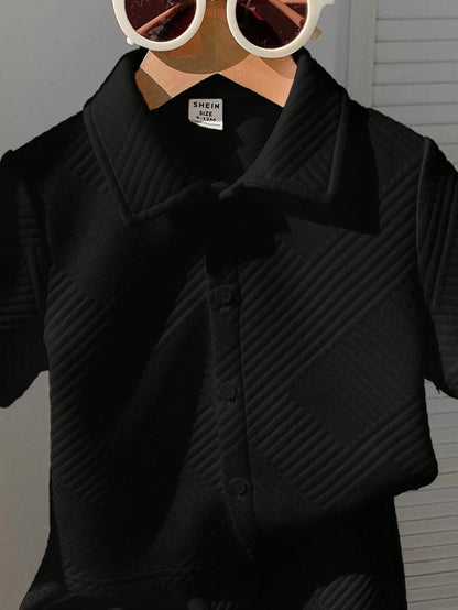 2pcs/Set Baby Boy Cute Knit Black Polo Shirt & Shorts Set,Summer Casual Vacation Outfit For Birthday Party,Performance,Wedding,Baptism & Celebration