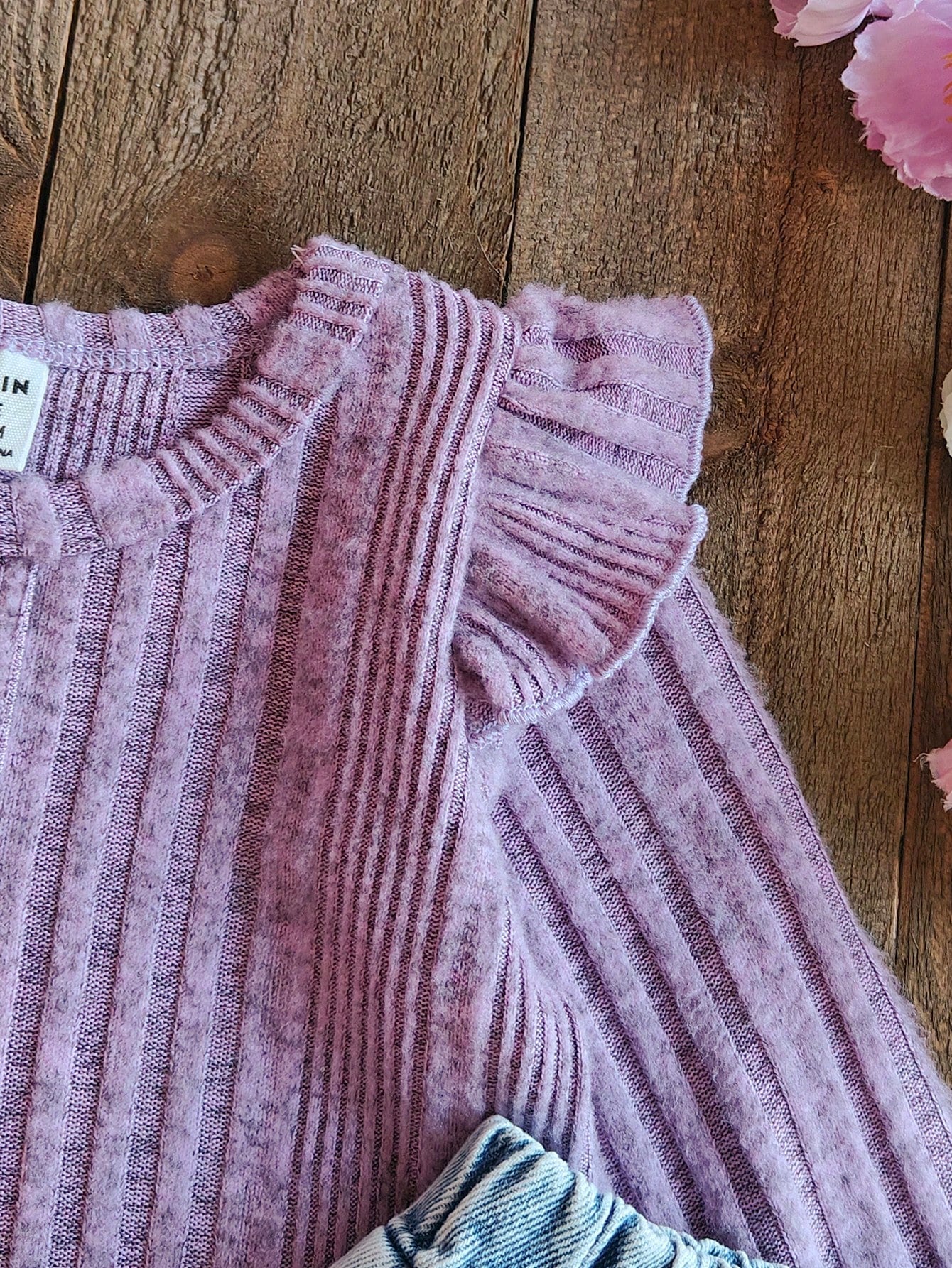 2pcs/Set Baby Girl Purple Autumn Outfits Cute Modest Matching Family Knitted Long Sleeve Top & Floral Embroidered Denim Jeans Spring Fall Baby Girl Clothes