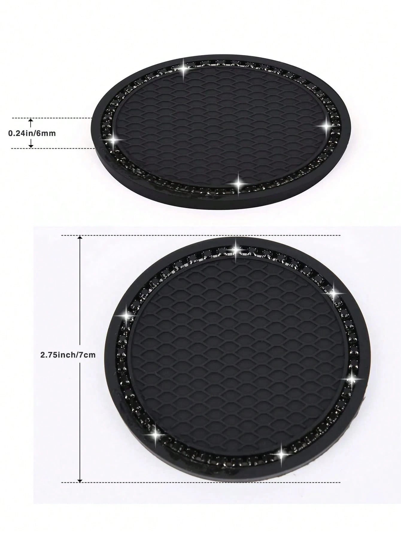 2pcs Set Black Diamond Studded Car Cup Holder Anti-Slip Coaster