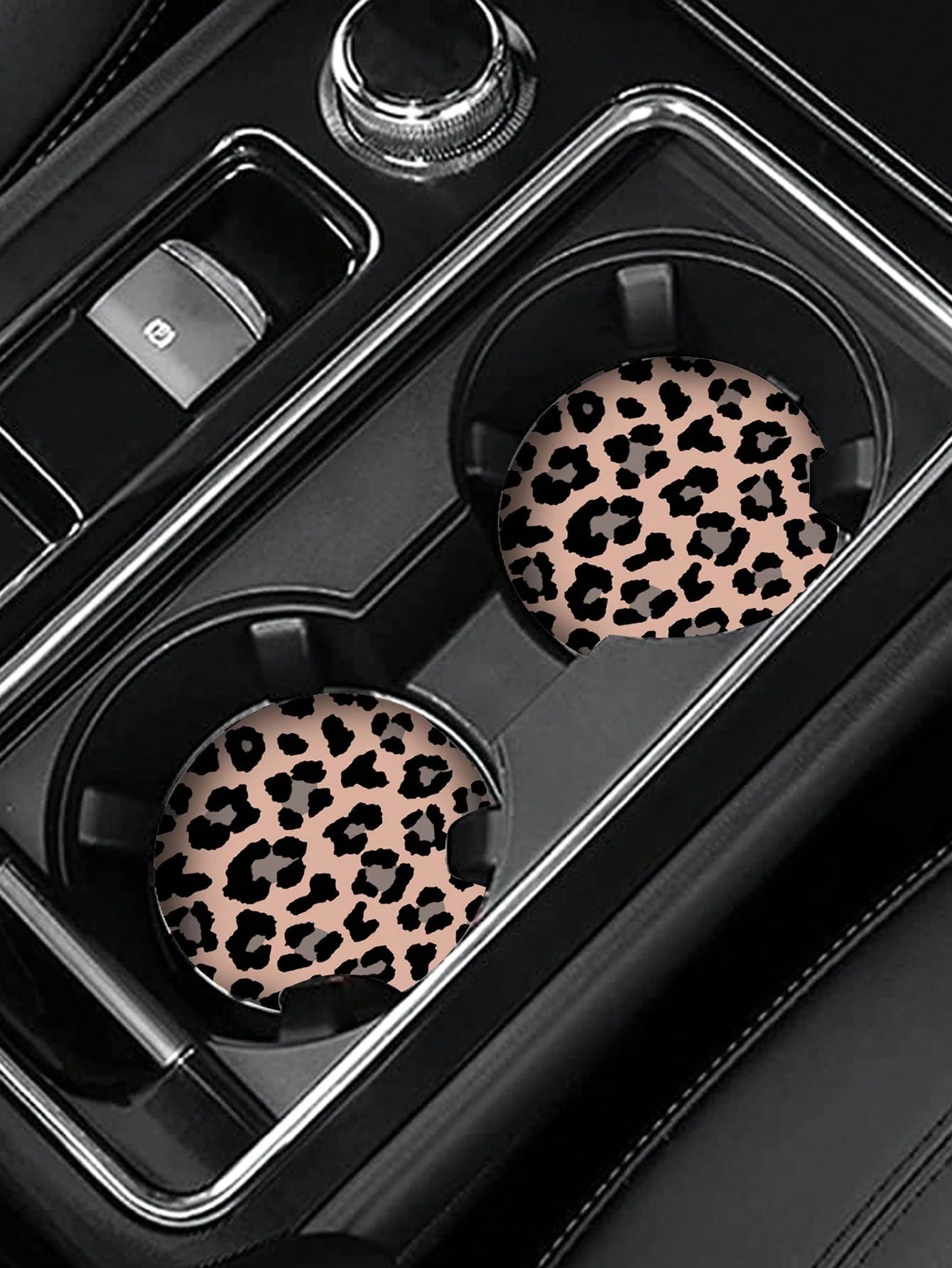 2pcs Set Black Diamond Studded Car Cup Holder Anti-Slip Coaster
