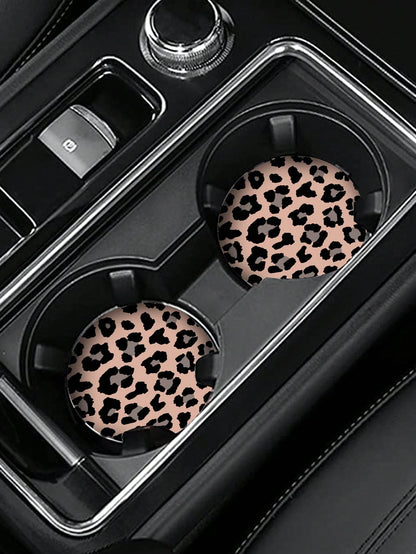 2pcs Set Black Diamond Studded Car Cup Holder Anti-Slip Coaster