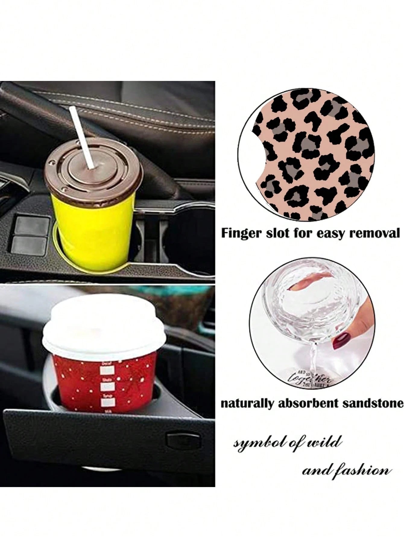 2pcs Set Black Diamond Studded Car Cup Holder Anti-Slip Coaster